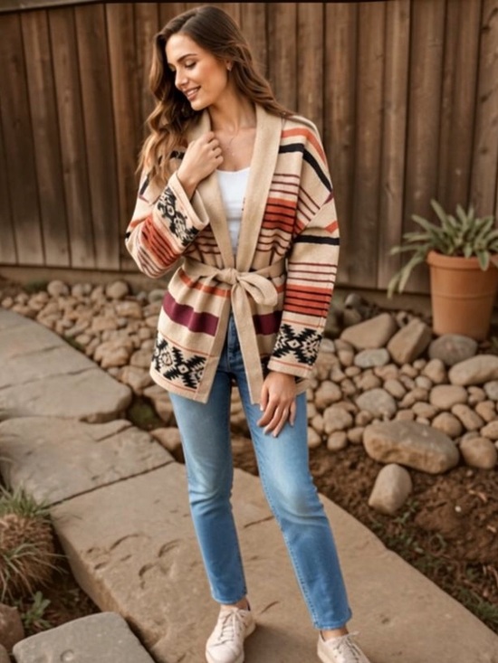Nekane Sweaters - NWT Nekane Southwestern Aztec Belted Cardigan Sweater M/L Boho Western
